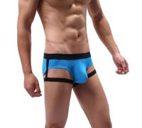 VemeFufu Tanga para Hombre Suspensorio Ropa Interior Seda de Hielo Slips Transpirable Jockstrap Deportivo Thong Elásticos Masculino 1 Pack Azul