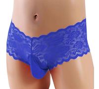 VemeFufu Tanga Sexy Encaje Hombre Ropa Interior Encaje Bóxer Slips Atlético Calzoncillos Transpirable Thong Masculina 1 Pack Azul