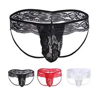 VemeFufu Tangas Jockstrap para Hombre Sexy Encaje Ropa Interior Thong Deportivo Atlético Hilo Calzoncillos Transpirable Suspensorio Masculino 1 Pieza Negro