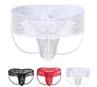 VemeFufu Tangas Jockstrap para Hombre Sexy Encaje Sissy Ropa Interior Thong Deportivo Atlético Hilo Calzoncillos Transpirable Suspensorio Masculino 1 Pieza Blanco