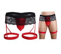 VemeFufu Tangas Jockstrap para Hombre Sexy Suspensorio Encaje Tanga Slips Hilo Ropa Interior Thong Deportivo Atlético Calzoncillos Transpirable Elásticos Mankini Masculino 1 Pieza Rojo