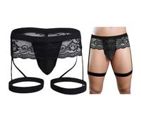VemeFufu Tangas Jockstrap para Hombre Sexy Suspensorio Encaje Tanga Slips Hilo Ropa Interior Thong Deportivo Atlético Calzoncillos Transpirable Elásticos Mankini Masculino 1 Pieza Negro