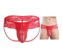 VemeFufu Tangas Jockstrap para Hombre Sexy Suspensorio Encaje Tanga Slips Ropa Interior Thong Deportivo Atlético Calzoncillos Transpirable Hilo Elásticos Mankini Masculino 1 Pieza Rojo