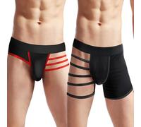 VemeFufu Tangas para Hombre Sexy Jockstrap Suspensorio Slips Boxeador Tanga Ropa Interior Thong Deportivo Atlético Seda de Hielo Calzoncillos Transpirable Masculino 1 Pieza Negro & Rojo