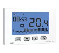 VEMER VE727400 Termostato de Ambiente de Pared para Calefacción y Aire Acondicionado, Pantalla LCD, Teclado de 4 Teclas, Programación Semanal, Alimentación 230V, Blanco