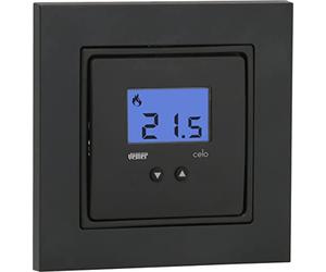 Vemer VE780301 Celo LCD INT - Termostato electrónico Integrado (2 módulos), Compatible con Cajas empotradas Redondas, alimentación 230 V, Gris Antracita/Blanco