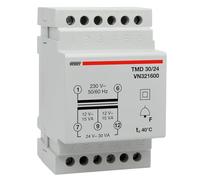 VEMER VN321600 TMD 30/24 - Transformador de Electricidad de Carril DIN para Servicio Discontinuo, Ideal para Timbres, Citófonos, Alarmas, Puertas Automáticas, 230V/12-24V, Potencia 30VA, Blanco