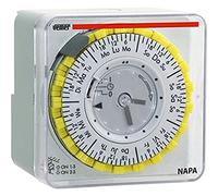 VEMER VP885800 NAPA W - Temporizador/Interruptor Horario Electromecánico, Programación Semanal, Instalación en Pared, Panel o Carril DIN, Gris Claro