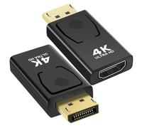 Vemfay 2 Piezas Adaptador Displayport a HDMI, DP Macho a HDMI Hembra, Resolución 4K HDTV Convertidor, Plug & Play, Display Port a Hdmi para Monitor, Proyector, Mac, Tableta, Negro