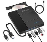Vemfay Lector CD DVD Externo, Lector CD Externo para PC, USB 3.0 Type C CD DVD +/-RW Unidad óptica con SD/TF Card Reader, Plug and Play Drive Player para Win11/10/8/7/XP, Linux,Mac OS,Vista