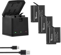 Vemico Hero 7/6/5 Batería Cargador Kit 3 Pack 1500mAh Baterías de Recambio Tipo C LED 3-Canales Cargador para Hero 7 Black/Hero 6/Hero 5 Black/Hero 2018/AHDBT-501 (Compatible con el Original)