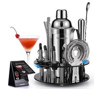 Vemingo Coctelera con soporte acrílico | Juego de coctelera de acero inoxidable | Cocktail Bar Gift Professional Set Bartender Kit Mezclador de cócteles grande 20 piezas