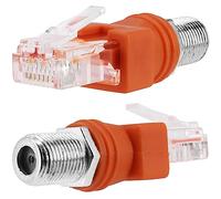 VEMNI Adaptador convertidor RF a RJ45, Paquete de 2 adaptadores Ethernet F Hembra a RJ45 Macho, acoplador coaxial, Conector Recto coaxial, Color Naranja