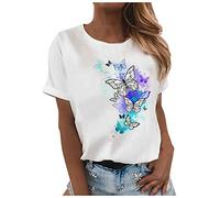 VEMOW Blusas y Camisa Camisetas Manga Corta Mujer Básico T-Shirt Cuello Redondo, Verano Informal Última Blusa Tops con Estampado Mariposa de Color Tallas Grandes Tshirt Original tee(D Blanco,XL)