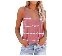 VEMOW Camiseta sin Mangas Camisola Chaleco para Mujer Cuello en V, Girl Estilo Y2K Tank Camisa Estampado de Rayas Casual Suelta Camiseta de Playa Blusa De Verano Camisetas De Tirantes(A Rosa,L)