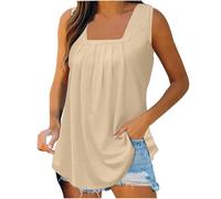 VEMOW Camisetas sin Mangas para Mujer Verano Chaleco Top Básica T-Shirt con Cuello Cuadrado Elegante Camisa Blusa Informal Túnica Tank Tops con Plisado Casual Camiseta de Tirantes(B Beige,S)