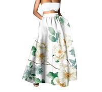 VEMOW Faldas Largos Mujer Faldas Plisadas de Cintura Alta con Estampado Floral y Bolsillos Cintura Elástica A-Línea Maxi Falda Elegante Larga Falda para Noche Cóctel Fiesta Playa(D Verde,M)