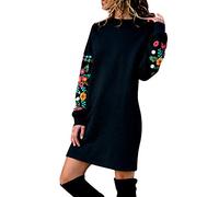 VEMOW Liquidación Venta Moda Mujer Sexy Nueva Otoño Invierno Sudadera con Capucha Larga Sudadera Jersey Pullover Manga Larga Vestido, Última Moda Deportiva Estampado Floral en la Manga(Negro,S)