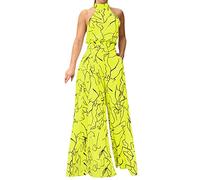 VEMOW Monos de Mujer con Estampado Informal, Mono de Mujer, Mono de Bolsillo Largo, Correa Suelta Minifalda Negra(#03 Amarillo,L)
