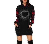 VEMOW Mujer Sudadera con Capucha Talla Grande Sudadera Vestido Manga Larga, San Valentín Casual Fiesta Informal Primavera Otoño Suelta Túnica Corazón de Amor Estampado Jersey Hoodie(N01 Negro,XXL)