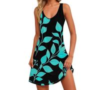 VEMOW Vestido Corto de Verano Mujer Mangas Cuello Redondo Mini Vestidos de Camiseta Línea A Vestido Casual Estampado Floral Vestidos Informal de Playa Vacaciones(C Menta Verde,XXL)