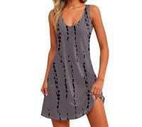 VEMOW Vestido Corto de Verano Mujer Mangas Cuello Redondo Mini Vestidos de Camiseta Línea A Vestido Casual Estampado Floral Vestidos Informal de Playa Vacaciones(G Grey,XXL)