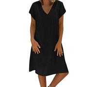 VEMOW Vestido de Las Mujeres del Estilo del Verano del Vestido Femenino de Las Mujeres del algodón Ocasional más el Vestidos de Las señoras del tamaño(C Negro,S)