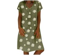 VEMOW Vestido de Las Mujeres del Estilo del Verano del Vestido Femenino de Las Mujeres del algodón Ocasional más el Vestidos de Las señoras del tamaño(G Verde,M)