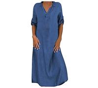 VEMOW Vestido de Las Mujeres del Estilo del Verano del Vestido Femenino de Las Mujeres del algodón Ocasional más el Vestidos de Las señoras del tamaño(I Azul,L)
