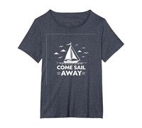 Ven a navegar Aventura náutica Velero Camiseta, Mujer Tallas Grandes, Azul Jaspeado, 3XL Grande