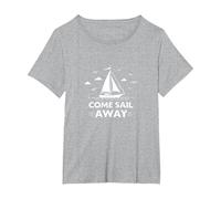 Ven a navegar Aventura náutica Velero Camiseta, Mujer Tallas Grandes, Gris Jaspeado, 3XL Grande
