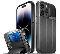 VENA vCommute Funda Cartera para Apple iPhone 14 Pro (6.1"-Inch), (Military Grade, Ranuras para Tarjetas) Carcasa de Cuero Case con Función de Soporte (Gris)