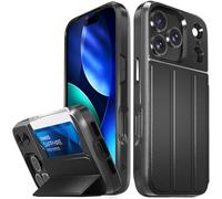 VENA vCommute Funda para iPhone 17 Pro, [Protección contra caídas de Grado Militar], Carcasa de Cuero Tipo Cartera, Porta Tarjetas con Soporte - Negro