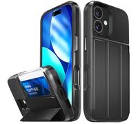 VENA vCommute Funda para iPhone 17, [Protección contra caídas de Grado Militar], Carcasa de Cuero Tipo Cartera, Porta Tarjetas con Soporte - Negro