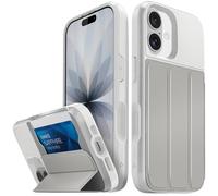 VENA vCommute Funda para iPhone 17, [Protección contra caídas de Grado Militar], Carcasa de Cuero Tipo Cartera, Porta Tarjetas con Soporte - Beige Desnudo