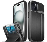 VENA vCommute - Funda Tipo Cartera Compatible con Apple iPhone 15 (6.1 Pulgadas), protección contra caídas de Grado Militar, Funda de Piel con Tapa y Ranura para Tarjetas con Soporte, Color Gris