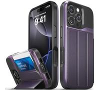 VENA vCommute - Funda tipo cartera compatible con Apple iPhone 16 Pro (6.3 pulgadas), protección contra caídas de grado militar, funda de piel con tapa y ranura para tarjetas con soporte, color morado