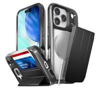 VENA vCommuteX Funda Tipo Cartera Desmontable para Apple iPhone 17 Pro, (Compatible con Magsafe, Protección contra Caídas Militares) Funda de Cuero con Ranura para Tarjeta y Soporte - Negro