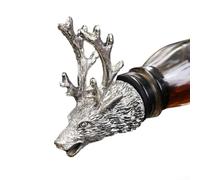 Venado cabeza de vino vertedor y tapón | Boquilla aireadora de metal 2 en 1 con sello cónico | para verter sin goteo | Accesorio de barra rústica | para decoración de cabina del hogar (plata)