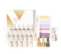 VENALISA Esmaltes Semipermanentes para Uñas 18 Color Juego de esmalte uñas UV Gel Esmalte Blanco Rosa Azul Púrpura Marrón con capa superior y base para gel salón, diseño iniciación manicura V3