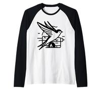 Vencejo Arte Lineal Ornitólogo Camiseta Manga Raglan