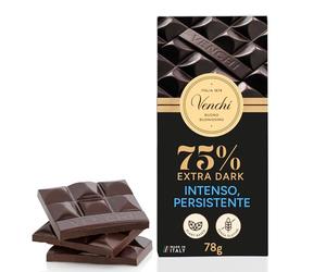 Venchi - Tableta Extra Negra 75%, Mezclas de Cacao Seleccionadas, 78 g, Vegano, Sin Gluten, Sin Colorantes y Sin Conservantes