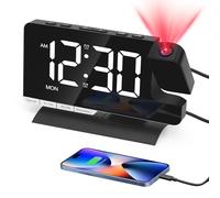 Venchin Despertador Proyector Techo: 7.3" Espejo LED Reloj Digital Sobremesa 2 Alarma Carga USB 6 Brillo Ajustable Snooze 12/24H DST Proyector de 180° y Volteo Despertador Digital Infantil Niño Niña