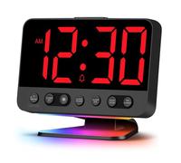 Venchin Reloj Despertador Digital Inteligente 5 Options Sonidos Suave Naturaleza USB Recargable Port 12H/24H 110dB Loud Despertador Silencioso sin Tic TAC Infantil niña niño - Rojo
