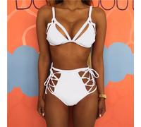 Venda Bikini Sexy Bañadores Bañador 2018 Mujeres con Cintura Alta Conjunto Bikini Traje de Baño Biquini brasileño Maillot de Bain Femme XL,Blanca,M