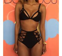 Venda Bikini Sexy Bañadores Bañador 2018 Mujeres con Cintura Alta Conjunto Bikini Traje de Baño Biquini brasileño Maillot de Bain Femme XL,Negro,M