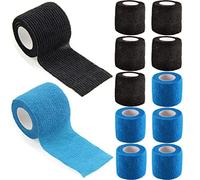 Venda Cohesiva, 12 Rollos x 5 cm x 4,5 m Venda Elastica Adhesiva para Crossfit Proteger los Dedos, Tela No Tejida Transpirable (Azul & Negro)