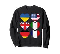 Vendimia EE.UU., Reino Unido, Alemania, Francia, Italia, Ucrania Bandera corazón Sudadera