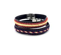 Vendopolis Pack DE 2 Pulsera DE Cuero con Trenzado EN Hilo Bandera DE ESPAÑA con Cierre METALICO SE Puede ADAPTAR A Medida