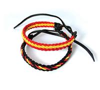 Vendopolis Pack DE 2 Pulseras Pulsera DE Cuero E Hilo Trenzada Colores Bandera ESPAÑA 2 Unidades 2 Colores